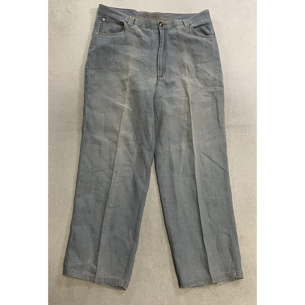 Martin Gordon Linen Pants Men's Size 36x29 Blue Baggy Wide Leg Jeans